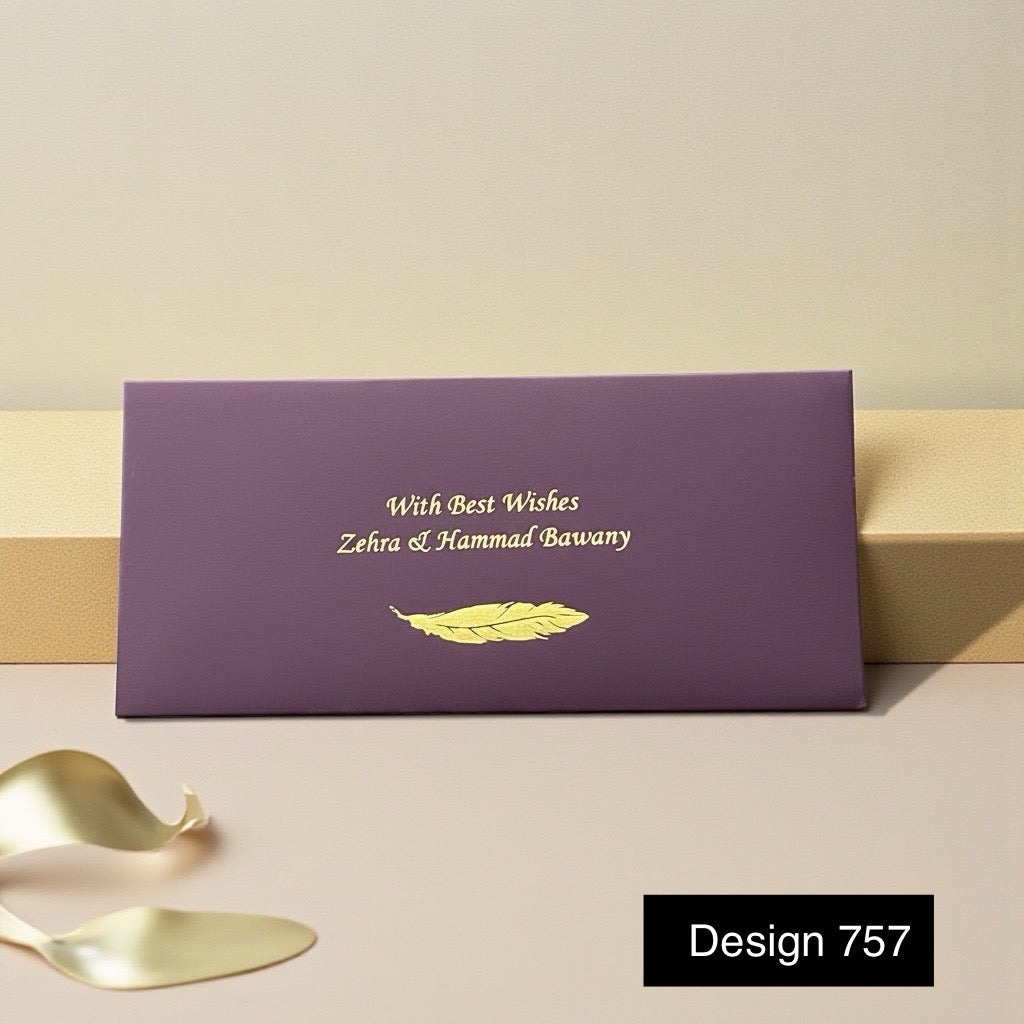 Purple Envelope with golden leave foil design 757