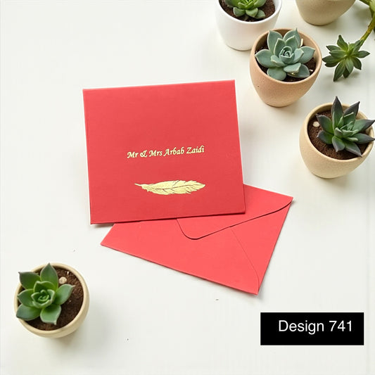 Red square Envelope with golden foil design 741