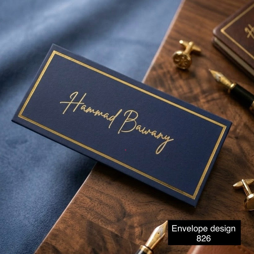 Dark blue Envelope with big golden name and golden foil design 826