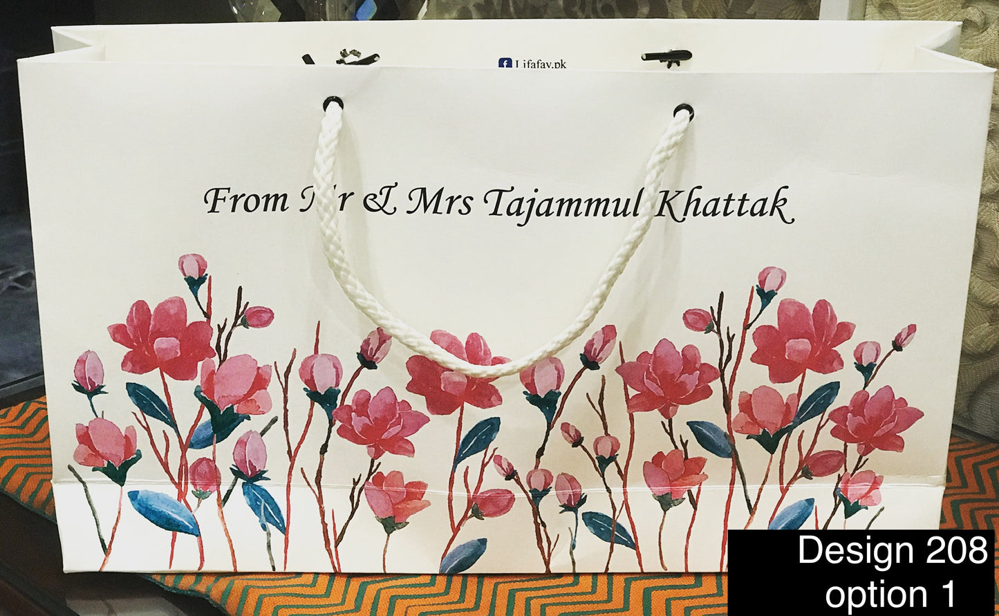 Lower pink flower with leaves gift bag design 208