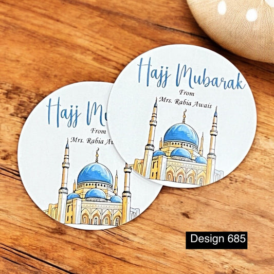 Round sticker /hajj mubarak /umrah card / tag card design 685