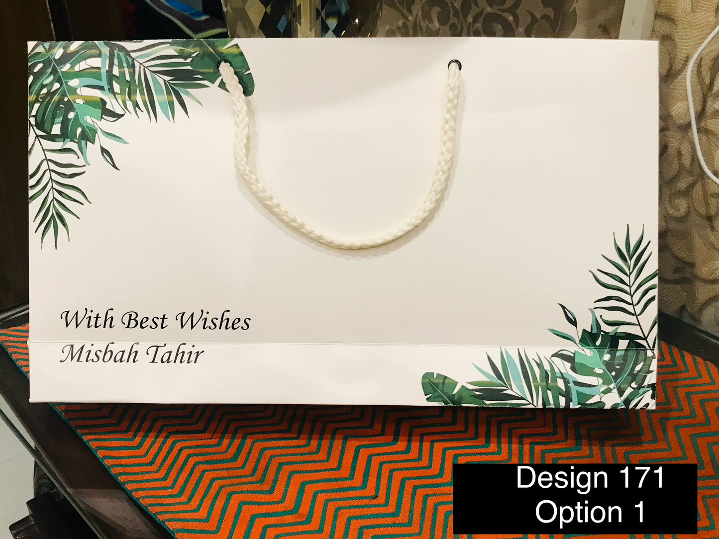 Green leaves both sides Gift bag design 171