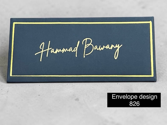 Dark blue  Envelope with big golden name  and golden foil design 826