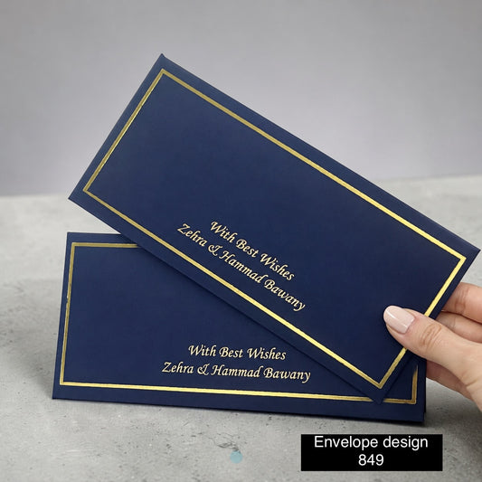 Dark blue  Envelope with golden name & foil design 849