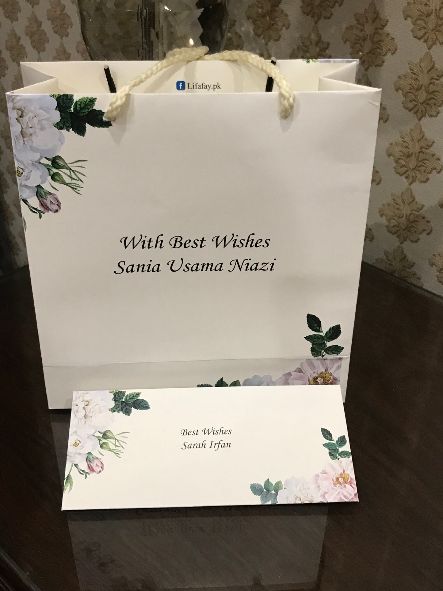 White flower with leave Gift bag design 430