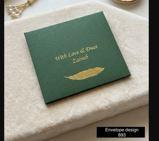 Envelope with golden name and golden leave design   893