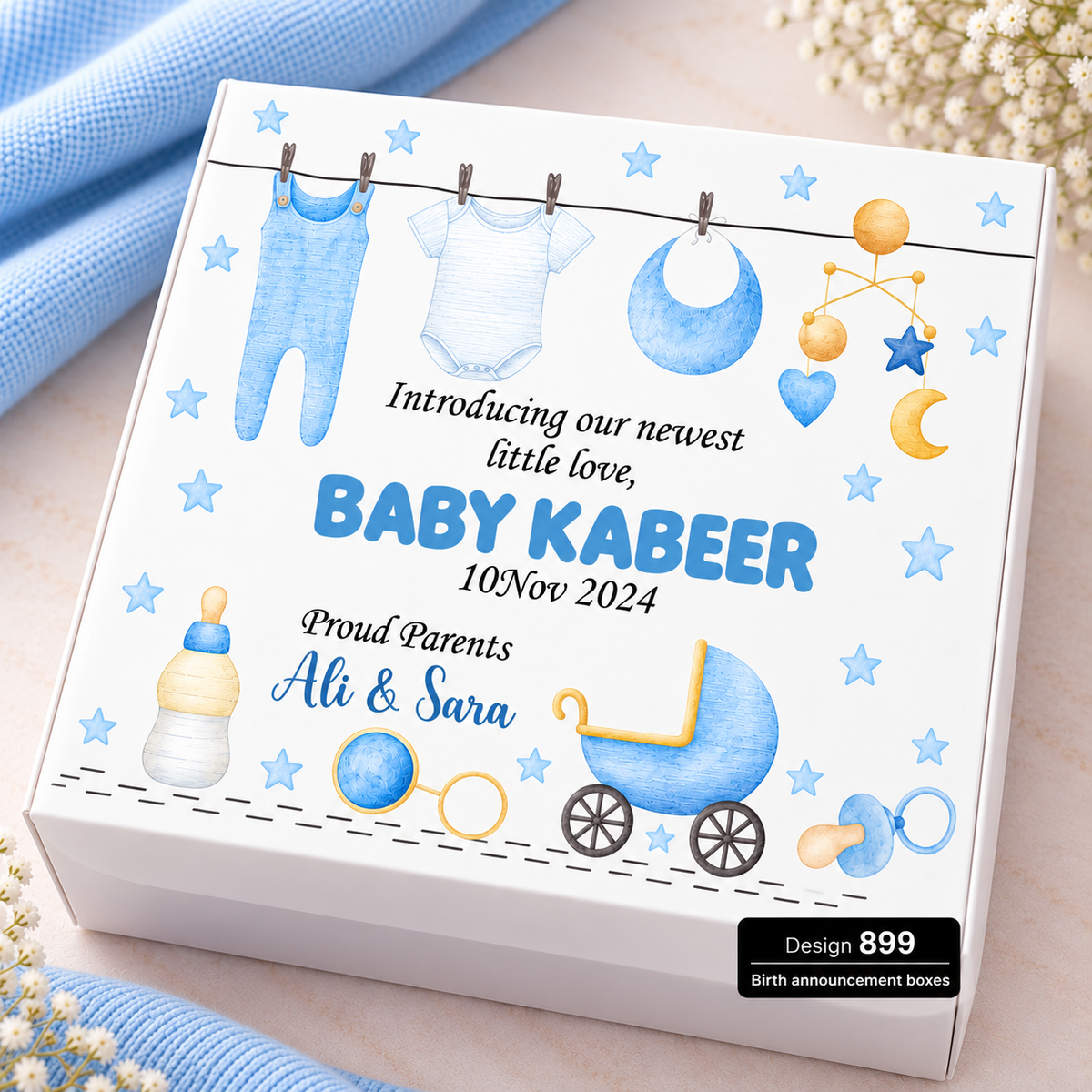 Baby boy Birth Announcement Box 899