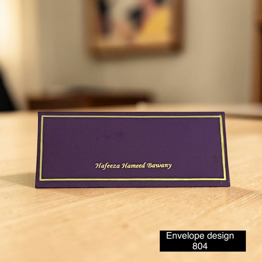 Purple Envelope with golden foil name design 804