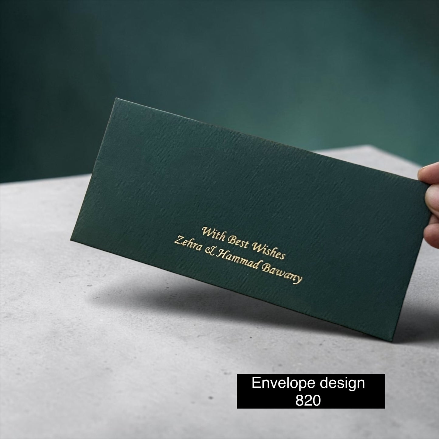 Green Envelope with name  in golden foil Design  820