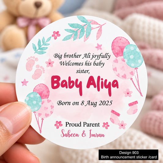 Birth Announcement sticker / Card 903