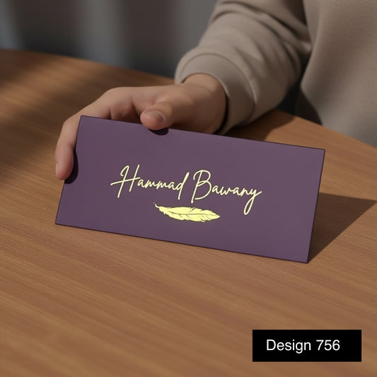 Purple Envelope with bold big name in purple foil leave  design 756