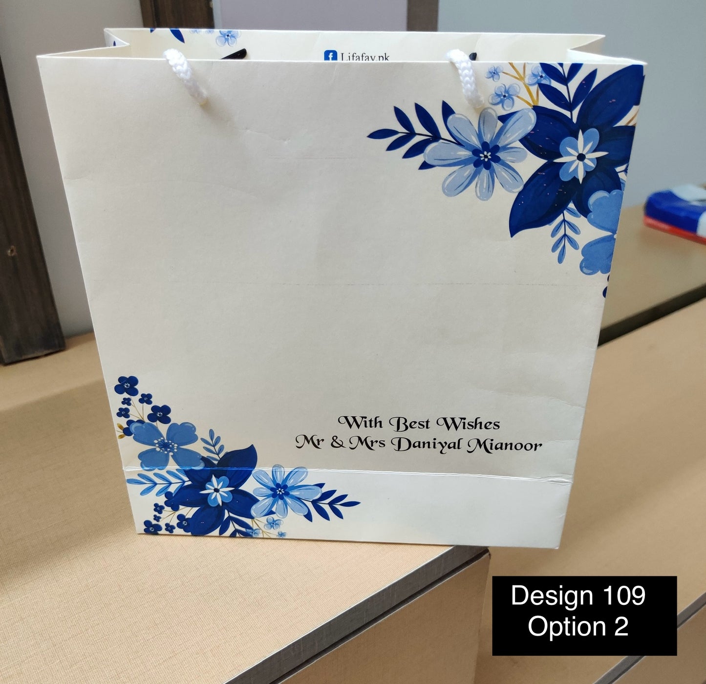 Blue flower and leaves Gift bag Design 109