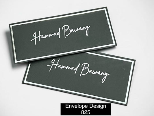 Black Envelope with big silver name  and silver foil design 825